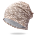 Knitted beanie hat in khaki mixed colors with soft breathable double-layer lining - One Size / Beige Heathered