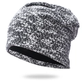 Grey melange knit beanie hat for winter with warm black double-layer lining for women - One Size / Black Mixed Colors