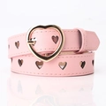 Cintura da donna in pelle PU rosa con ritagli a cuore e fibbia in metallo dorato - Rosa