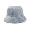 Macro shot of fluffy grey faux fur texture on a warm winter bucket hat for fashion - M (56-58cm) / Gray