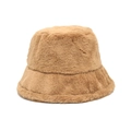 Close-up of the plush brown faux fur texture on this warm winter bucket hat - Khaki