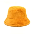 Close-up of bright yellow faux mink fur fisherman hat showing soft plush texture - Yellow
