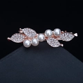 Fermaglio per capelli oro rosa con strass scintillanti, perle bianche e foglie - 16# Papavero