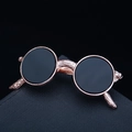 Rose gold retro round sunglasses brooch pin with black lenses on textured surface - 18# Golden Glasses