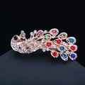 Elegant peacock hair clip in rose gold metal with vibrant colorful rhinestones - 30# Colorful Peacock