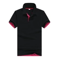 Classic men's black short-sleeve polo shirt with red contrast trim on collar and sleeves - Black/Rose Red