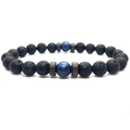 Lava stone bead bracelet with blue marble stone and wooden spacers for men and women - Lava Stone & Lapis Lazuli