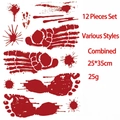Detailed view of 12pcs Halloween bloody handprints and footprints stickers, 25x35cm size - Double Skeleton Feet