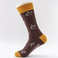 Brown crew socks with yellow accents featuring white coffee cup patterns and socks text - One Size / Brown Yellow Cuff Coffee Socks