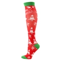 Christmas knee-high compression socks in red and green with white holiday patterns - White Christmas Tree