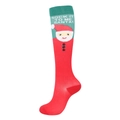 Red Christmas compression socks featuring Santa Claus and 'SOCK IT TO ME SANTA' text - Santa Claus Hat Pattern