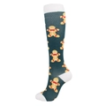 Green compression socks with gingerbread man patterns and white contrast heels - Christmas Gingerbread Man