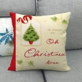Christmas tree linen pillowcase with red trim on grey sofa for holiday decoration - Style 23