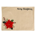 Linen style Christmas placemat featuring a red 3D poinsettia flower and Merry Christmas text - Poinsettia Placemat