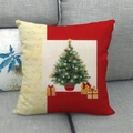 Christmas linen pillow cover with red and beige patchwork and tree pattern - Style 31