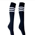Professional knee-high black soccer socks featuring three white stripes on top cuff - Adult (Size 37-46) / Black
