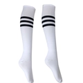 White knee-high athletic soccer socks featuring classic black triple stripes at the top - Adult (Size 37-46) / White Black Edge