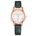 Cute cat-ear watch for girls with dark green leather strap and rose gold case - Rose Gold Case Green Strap