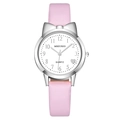 Cute quartz watch for girls featuring silver cat-ear case and pink leather strap - Silver Case Pink Strap