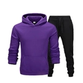 Zweiteiliger Trainingsanzug mit lila Fleece-Kapuzenpullover und schwarzer Jogginghose für Freizeit - Lila/Schwarz