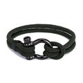 Men's olive green braided rope bracelet with black matte horseshoe buckle - Turquoise Green / 19cm