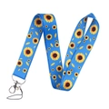 Detailed view of durable blue lanyard featuring vibrant yellow sunflower floral patterns - AL4059 Blue Sunflower Lanyard