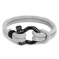 Detail of grey braided cord bracelet with black stainless steel horseshoe clasp - Gray