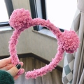 Pink plush flower headband with cute ears in soft fleece for women and girls - Rose Red Bear Ears
