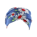 Bohemian elastic criss-cross headband with blue denim style and red floral prints - c-21/Blue Denim Floral