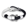 Bracelet paracorde tressé noir et blanc avec boucle de fermeture en métal poli en forme de D - Noir et Blanc