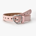 Pink heart cutout belt for girls featuring a polished silver heart buckle closure - Pink