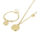 Gold-plated double-layer necklace and bracelet set with Tree of Life and pearl charms - Gold Color (KS133365-Z)