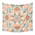 Bohemian mandala tapestry in coral and teal geometric pattern for home wall decor - 73X95CM / Brushed Fabric / LT178-6 (Orange-Cyan)
