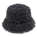 Detailed texture of thick dark grey faux fur on a cozy winter bucket hat for women - 58cm / Gray
