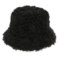 Close-up of black curly faux fur material on this warm winter bucket hat for women - 58cm / Black