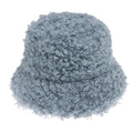 Close-up of curly lamb wool texture on a thick gray-blue winter bucket hat for warmth - 58cm / Cyan