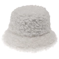 Close-up of plush white faux lamb wool texture on a stylish winter bucket hat - 58cm / White