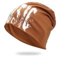 Bonnet en maille marron avec imprimé lettre blanche pour un style mode hip-hop - Taille unique / café