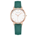 Montre à quartz minimaliste pour femme avec bracelet en cuir vert foncé et boîtier or rose - Boîtier Or Rose Bracelet Vert