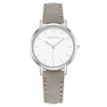 Minimalistische Silberuhr mit weißem römischem Zifferblatt und grauem Wildlederarmband - Silbergehäuse Graues Armband