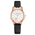 Schattig kattenoor-horloge met roségouden kast, zwarte leren band en witte wijzerplaat - Roségoud Kast Zwarte Band