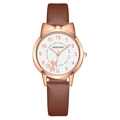 Schattig kattenoor quartz horloge voor meisjes met roségouden kast en bruine band - Roségouden Kast Bruine Band