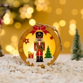 Addobbo natalizio in legno luminoso con schiaccianoci, luci LED e albero di Natale - Forma Rotonda Stile Spada