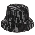 Vintage black washed denim bucket hat with distressed ripped texture and flat top design - Torn Texture Style / Black / 58cm