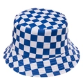 Detailed view of the blue and white checkered pattern on a canvas bucket hat surface - Blue Checkerboard
