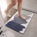 Plush rectangular bath mat with navy and grey geometric patterns on a wooden floor - 45*70cm / Rainbow Abstract