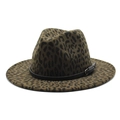 Classic leopard print fedora hat with black leather band and wide brim for autumn fashion - M (56-58cm) / Army Green