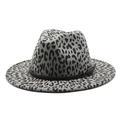 Grauer Fedora-Hut mit Leopardenmuster, schwarzem Lederband und Silberschnalle - M (56-58cm) / Grau
