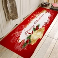 Close-up of red flannel Christmas floor mat with gold bells on light wood floor - 40x60cm / Style 5 (Golden Bells)