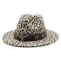 Classic leopard print felt fedora with a bull head buckle and leather strap on white background - M(56-58cm) / Beige